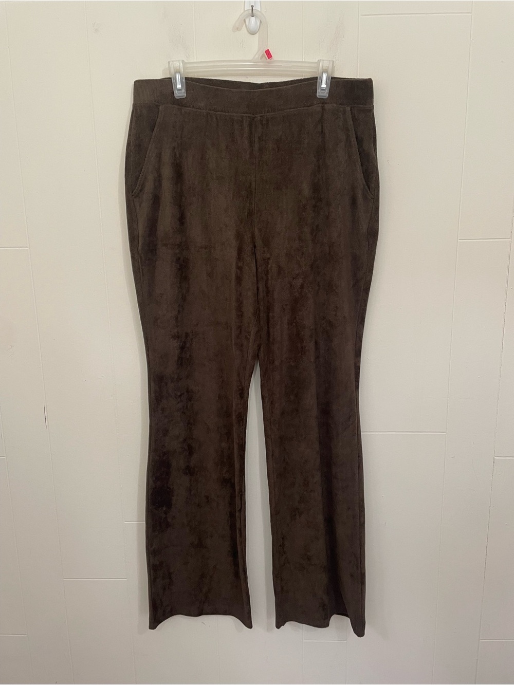 Lands' End Velour Boot Cut Pull On Pants Size XL Brown Corduroy Texture Pockets